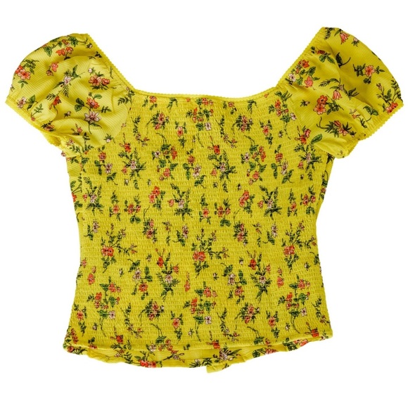 Yellow Floral Smocked Button Top - Picture 3 of 4